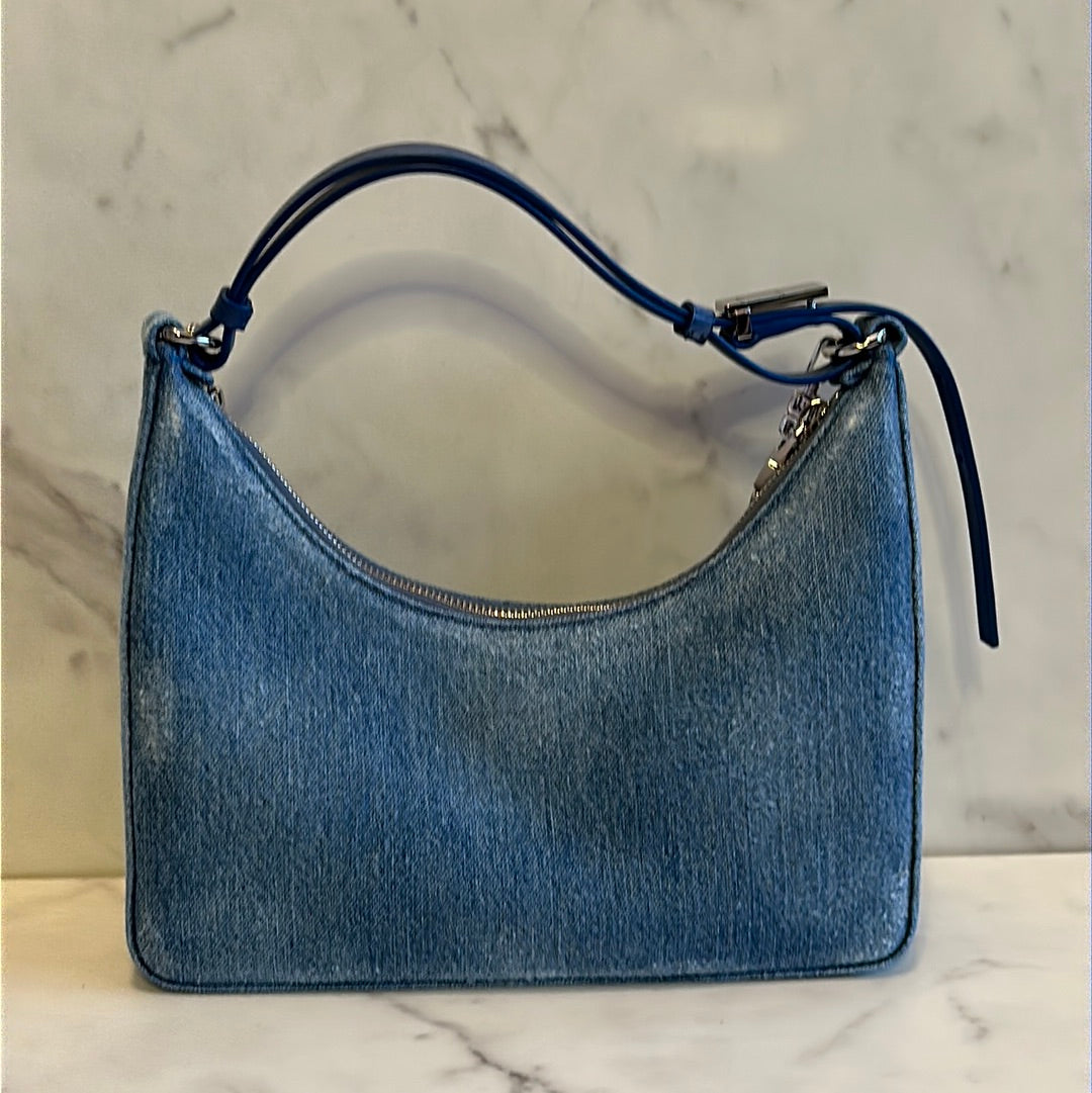 Givenchy Small Moon Cut Out bag in washed denim with chain, NEW