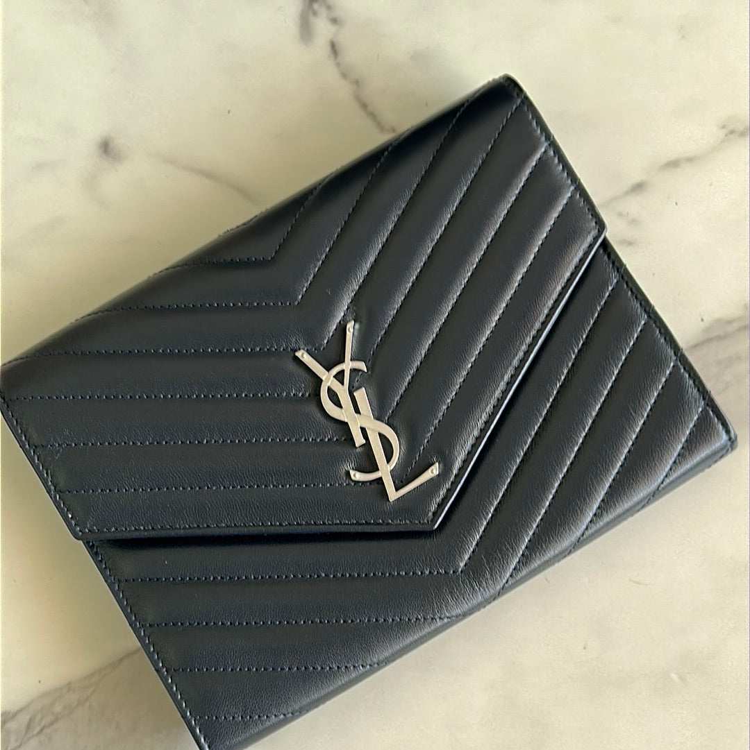 Saint Laurent
Cassandre Matelassé Flap Pouch In Lambskin, New in Box