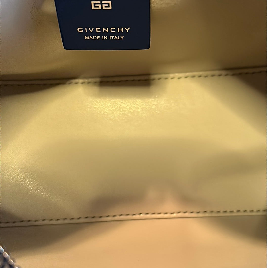 Givenchy Small Moon Cut Out bag in washed denim with chain, NEW