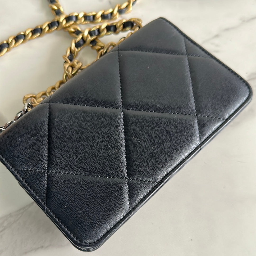 Chanel 19 Wallet on Chain in Black Quilted Lambskin, Preowned