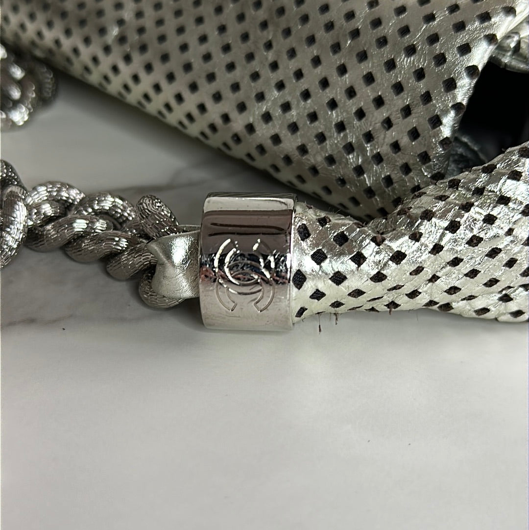 Chanel Silver Metallic Perforated Leather Shoulder Bag, Preowned