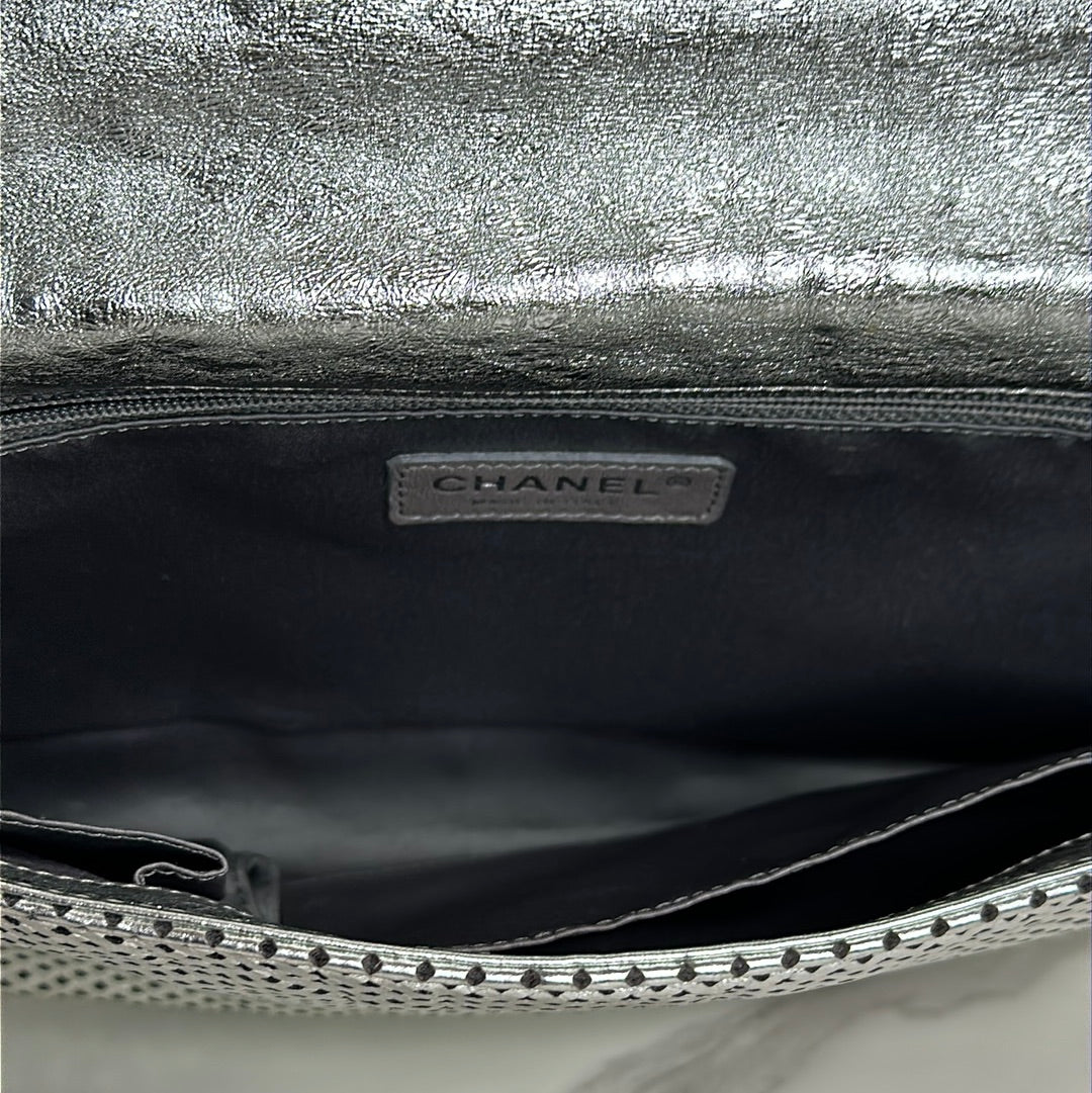 Chanel Silver Metallic Perforated Leather Shoulder Bag, Preowned