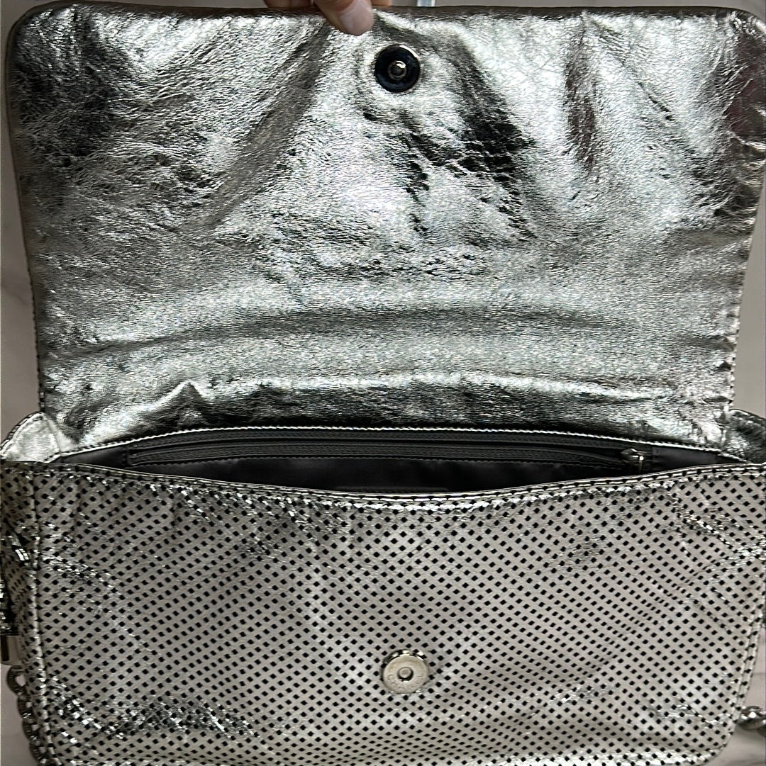 Chanel Silver Metallic Perforated Leather Shoulder Bag, Preowned