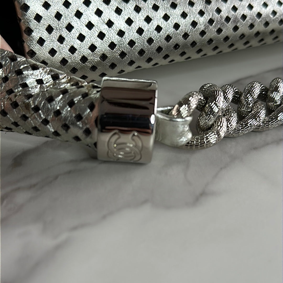 Chanel Silver Metallic Perforated Leather Shoulder Bag, Preowned