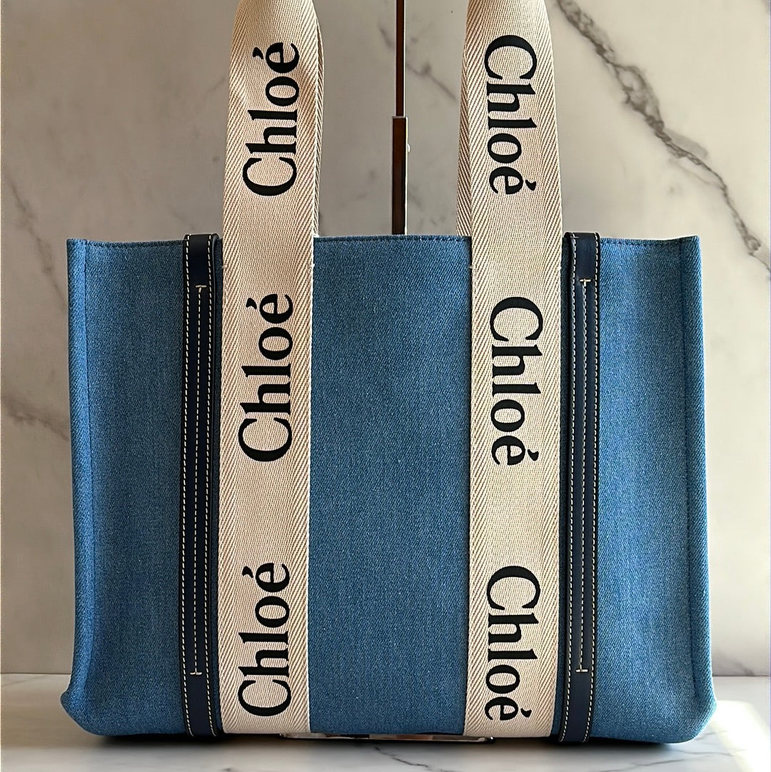 Chloe Medium Woody Tote Bag in Navy, New with dustbag