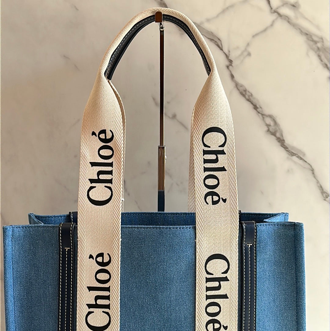 Chloe Medium Woody Tote Bag in Navy, New with dustbag