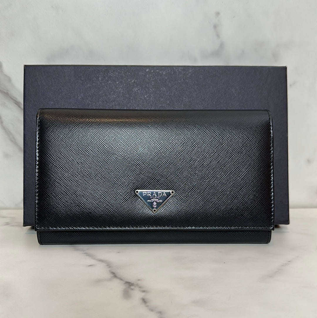 Prada Saffiano Bifold Long Wallet Black, Like New