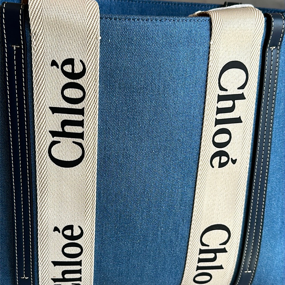 Chloe Medium Woody Tote Bag in Navy, New with dustbag