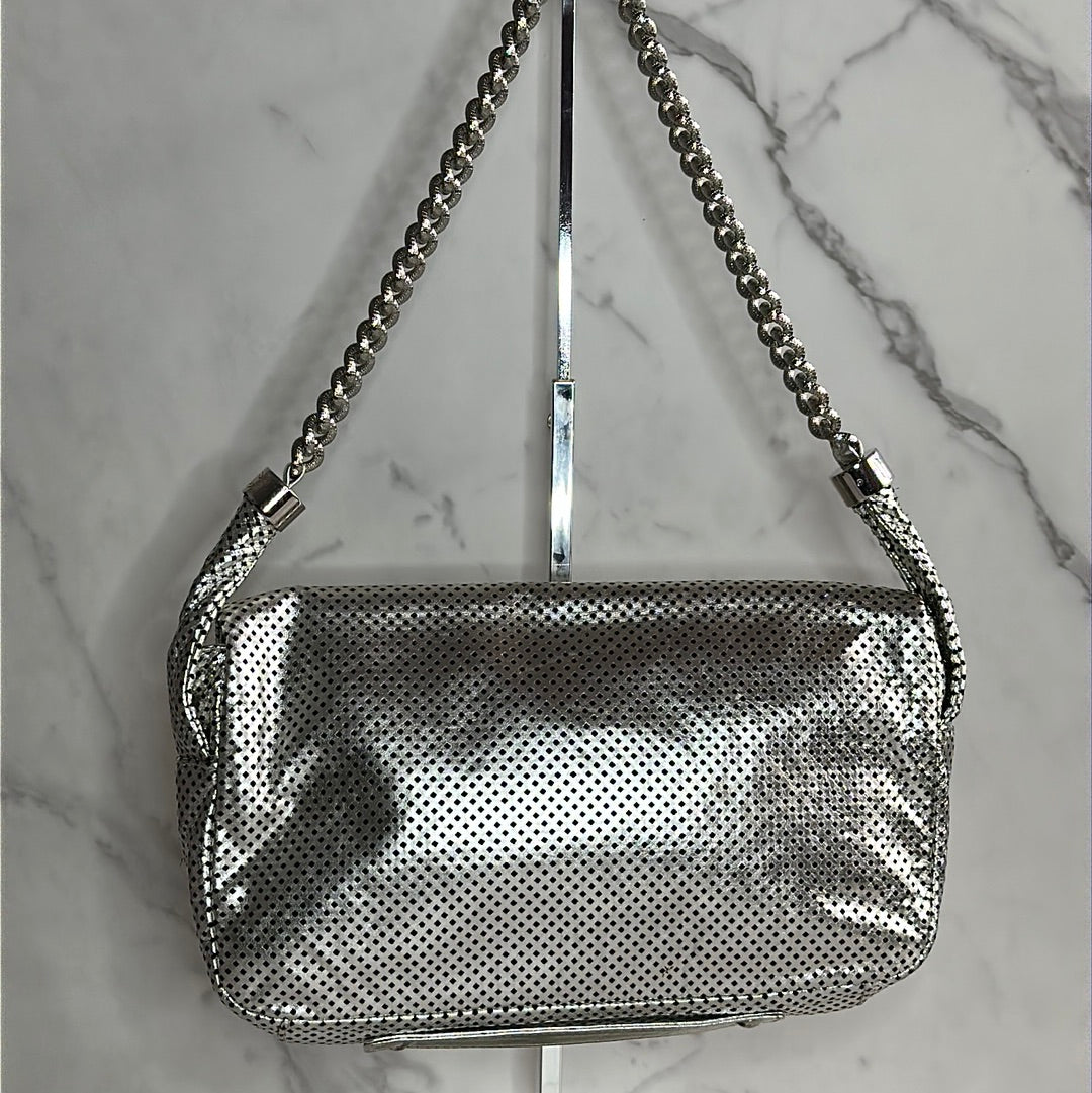 Chanel Silver Metallic Perforated Leather Shoulder Bag, Preowned