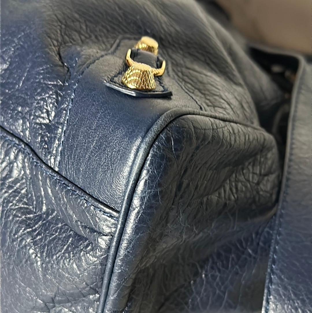 Balenciaga Agneau Giant 12 Gold Hardware City Bleu Mineral, Preowned