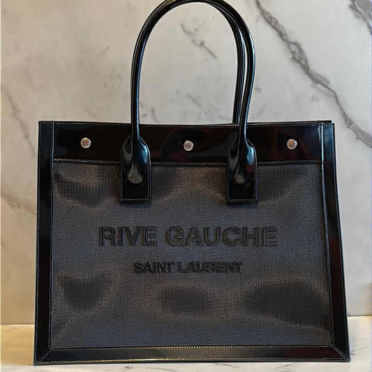 New Saint Laurent Rive Gauche Chevron-Knit Mesh Tote Bag
