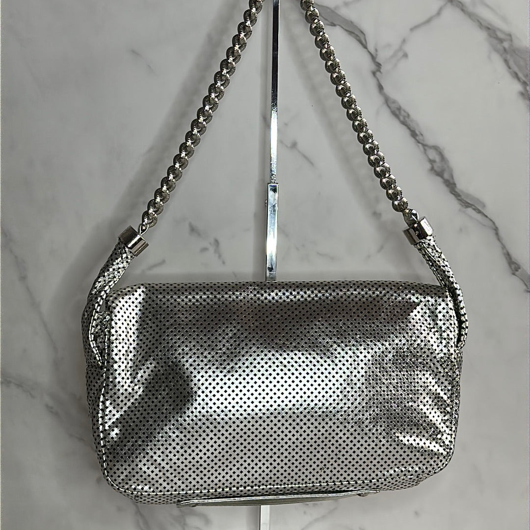 Chanel Silver Metallic Perforated Leather Shoulder Bag, Preowned