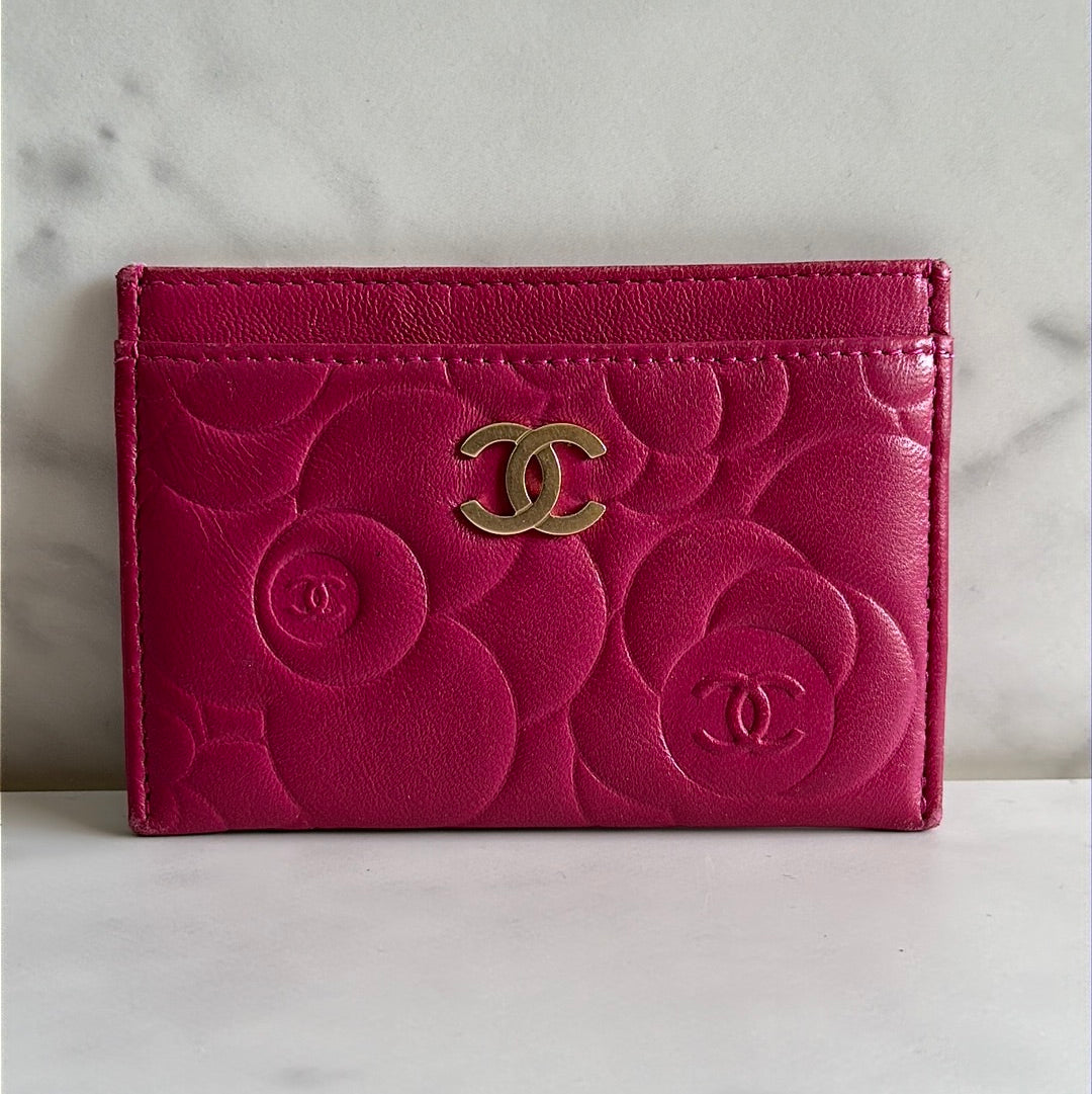 Chanel Card Case Camilia pink and gold