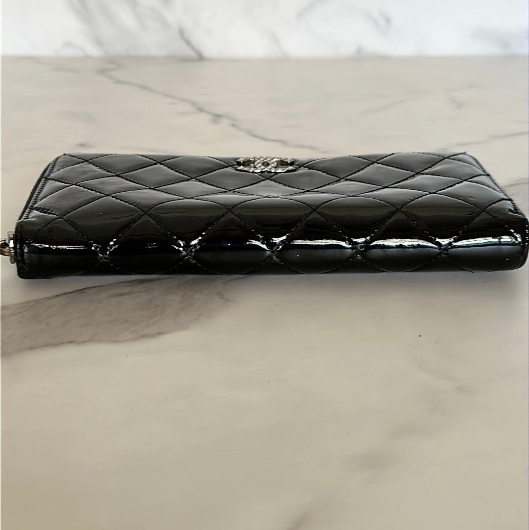 Chanel Quilted Patent Leather Zip Wallet, Preowned