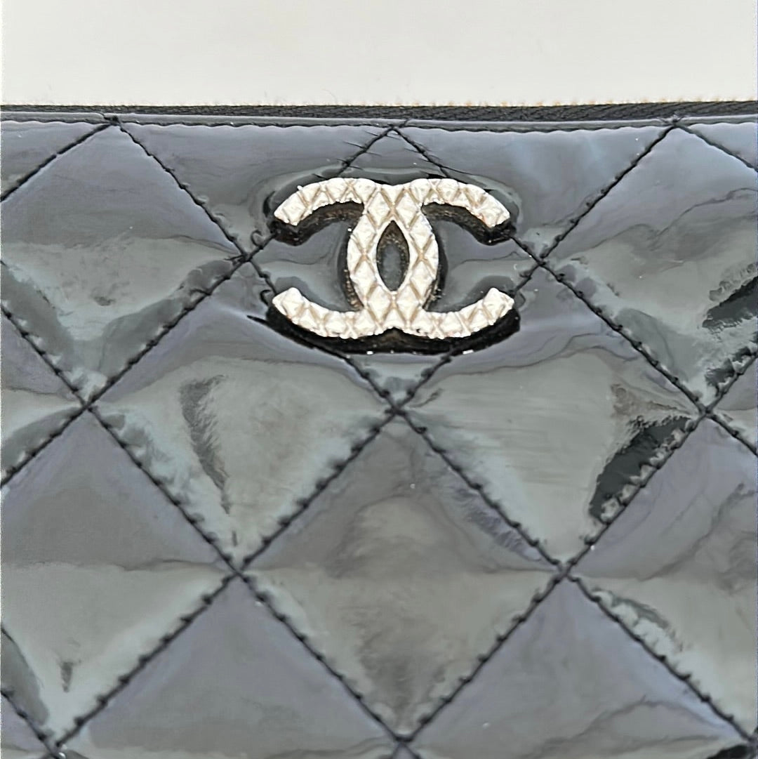 Chanel Quilted Patent Leather Zip Wallet, Preowned