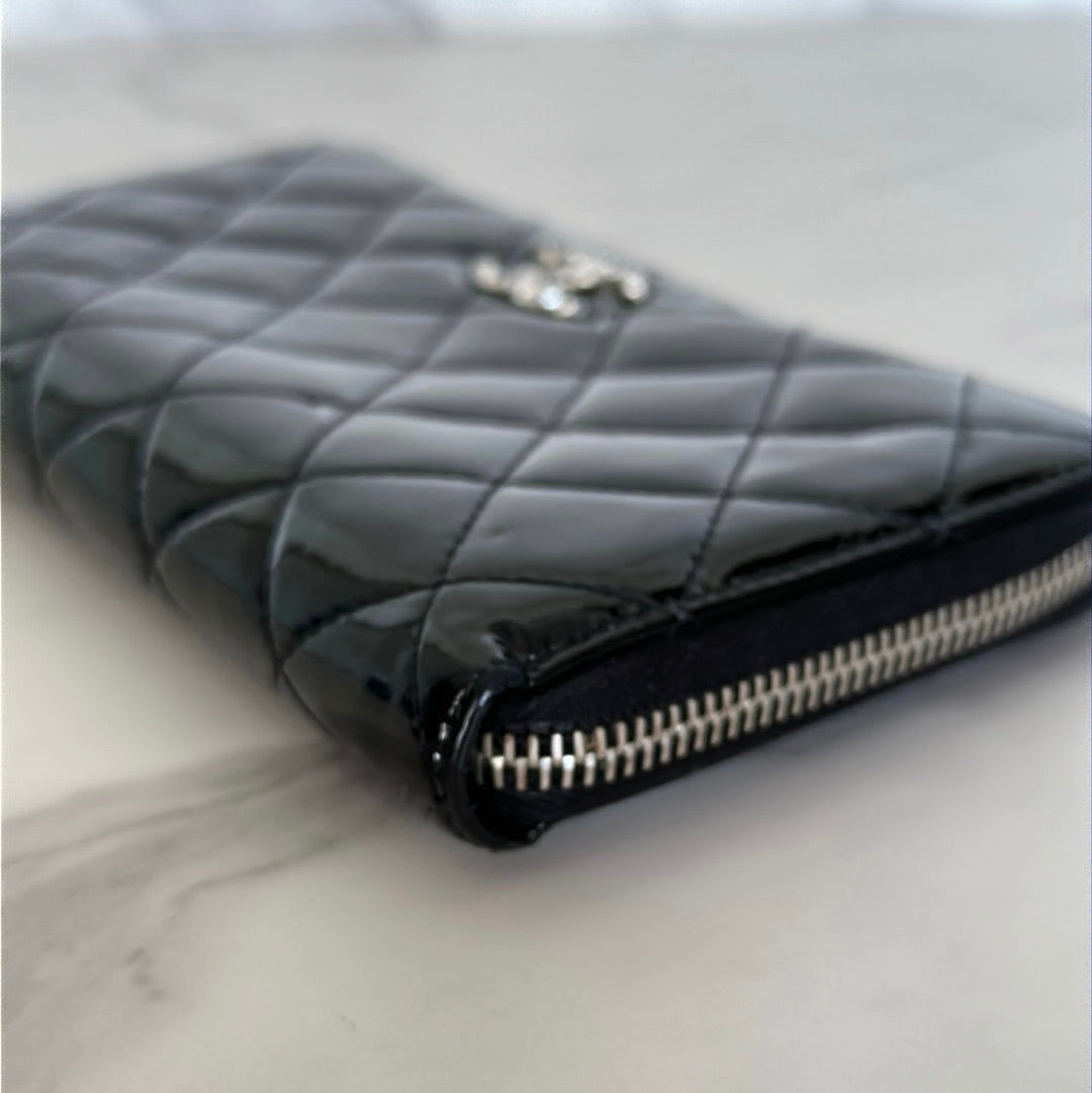 Chanel Quilted Patent Leather Zip Wallet, Preowned